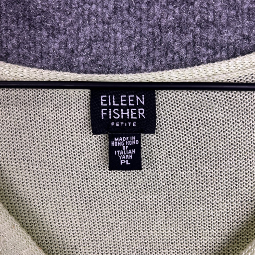Eileen Fisher Petite‎ Cardigan Sweater Knit Button Up V Neck Green Linen Blend L - Picture 7 of 9